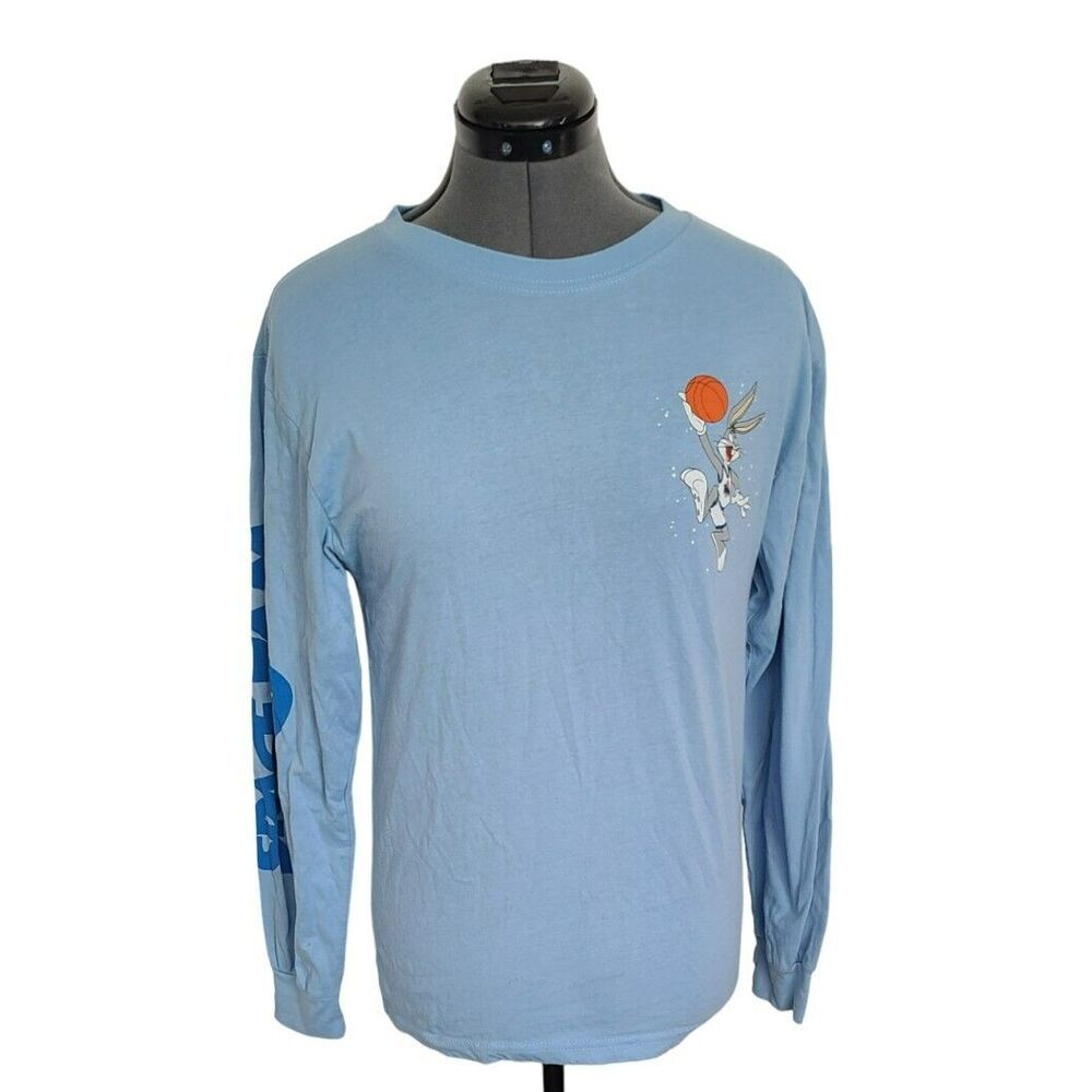Space Jam Tune Squad Bugs Bunny Taz Daffy Long Sleeve Graphic Tee Light Blue S